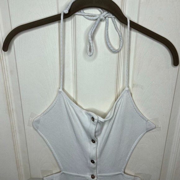 Free People Beach Bodycon Button Beige Strappy Backless Dress Large - Picture 2 of 10